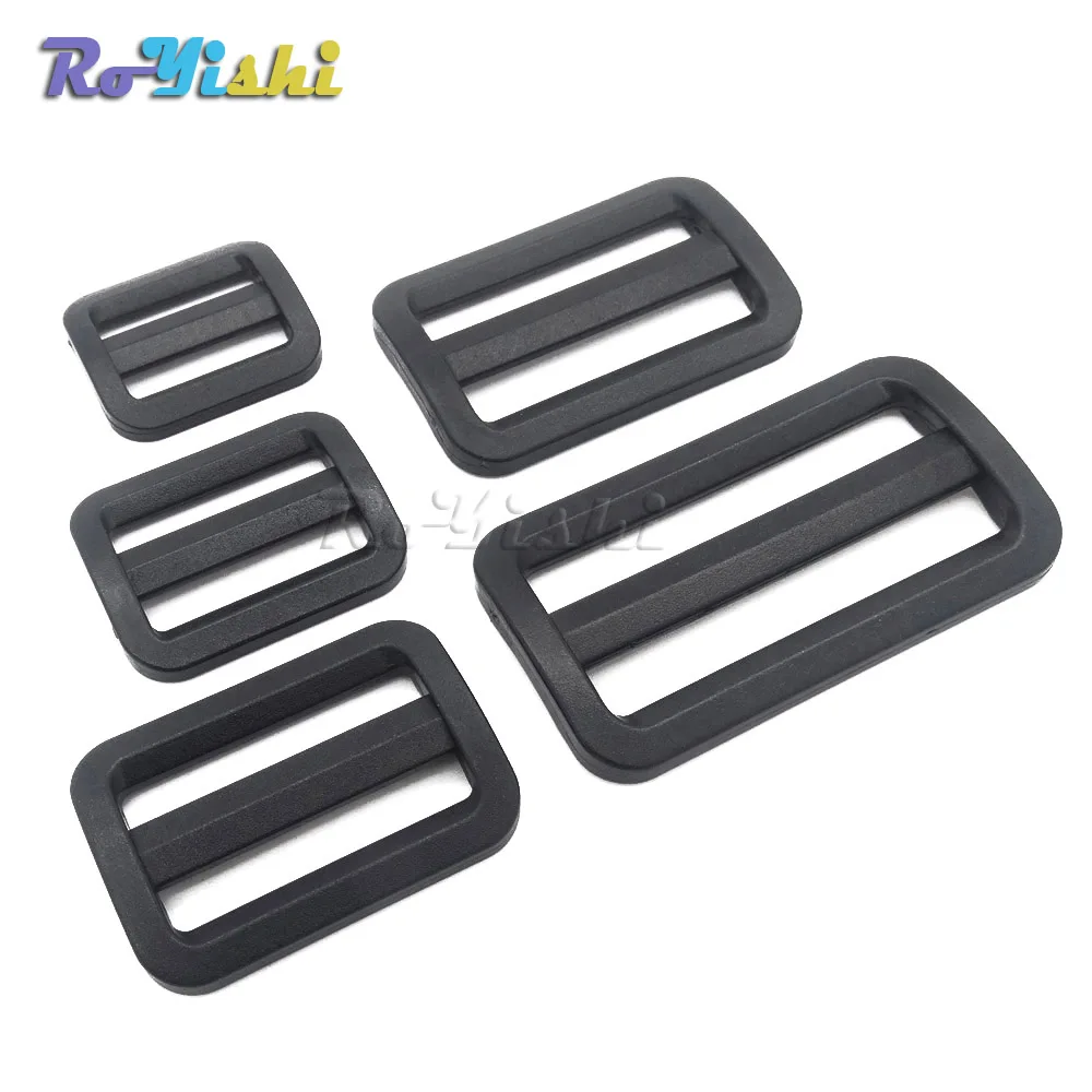 100pcs/pack Plastic Black Curve Tri-Glide Slider Adjustable Buckle for Bags Webbing