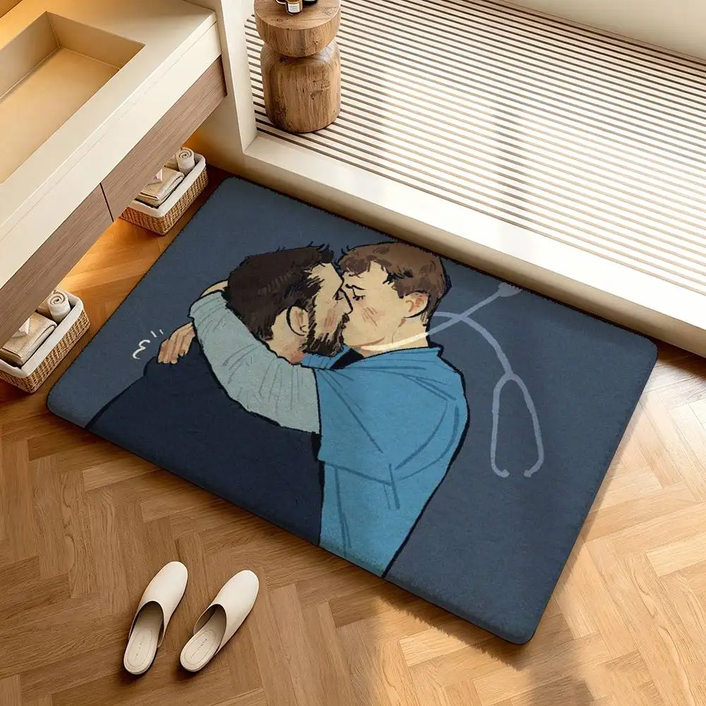 Robby x whitaker fanart  Shower Room Small Carpet Floor Mat  Absorbent Foot Mat Decorative Mat Soft and Comfortable