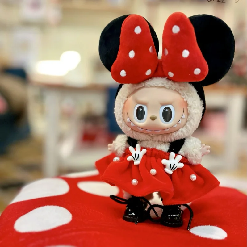 

17cm For Labubu V1 V2 V3 Vinyl Doll Clothes Handmade Mickey Mouse Costume Polka Dot Dress Set Bow Headwear Quality Surprisgift ﻿