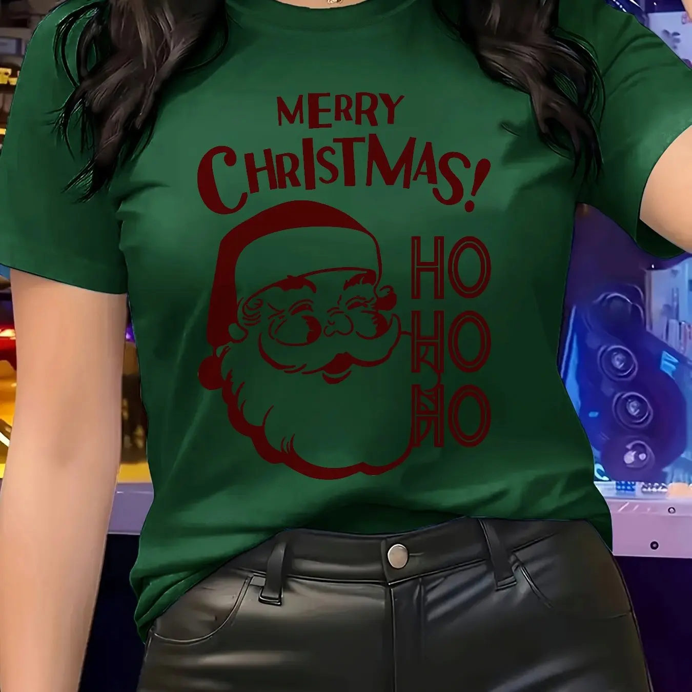 Santa Claus Print Women's T-shirt Personalization Christmas-Themed Party Short Sleeve Tops Street Daily Hip Hop Female Clothing