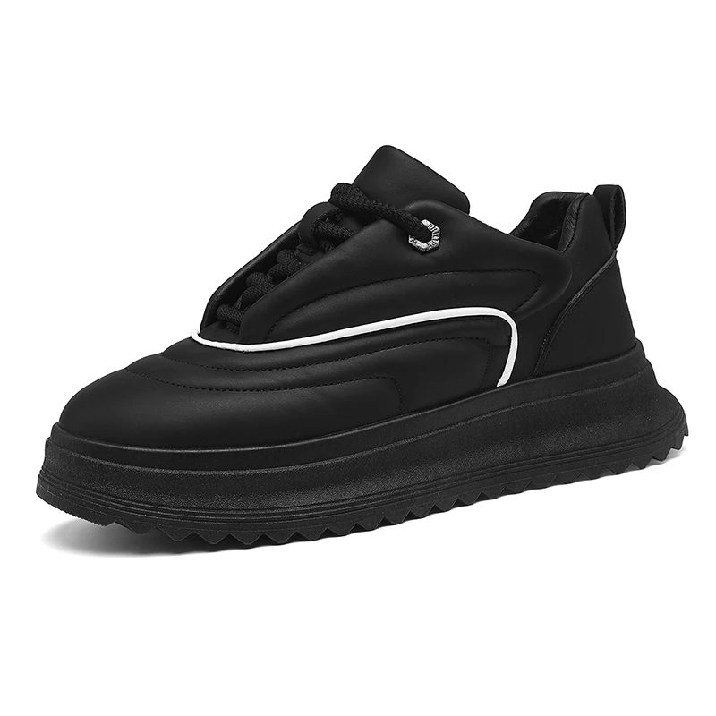 

Men's Black Platform Casual Sneakers with White Stripe Slip-on Design Soft Sole Comfortable Fashion Shoes for Daily Casual Wear