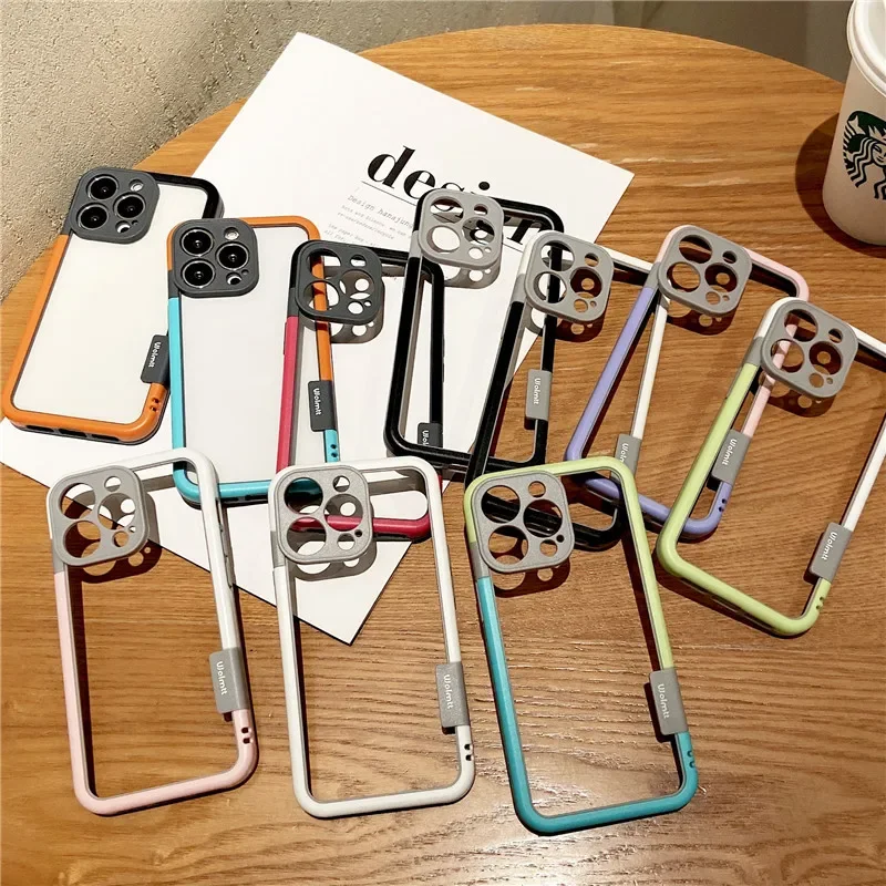 For IPhone 16 15 Pro Max 14 Plus 13 Mini Case Colorful Soft Silicone Bumper Frame Shockproof Protect Cover No Back Border Case