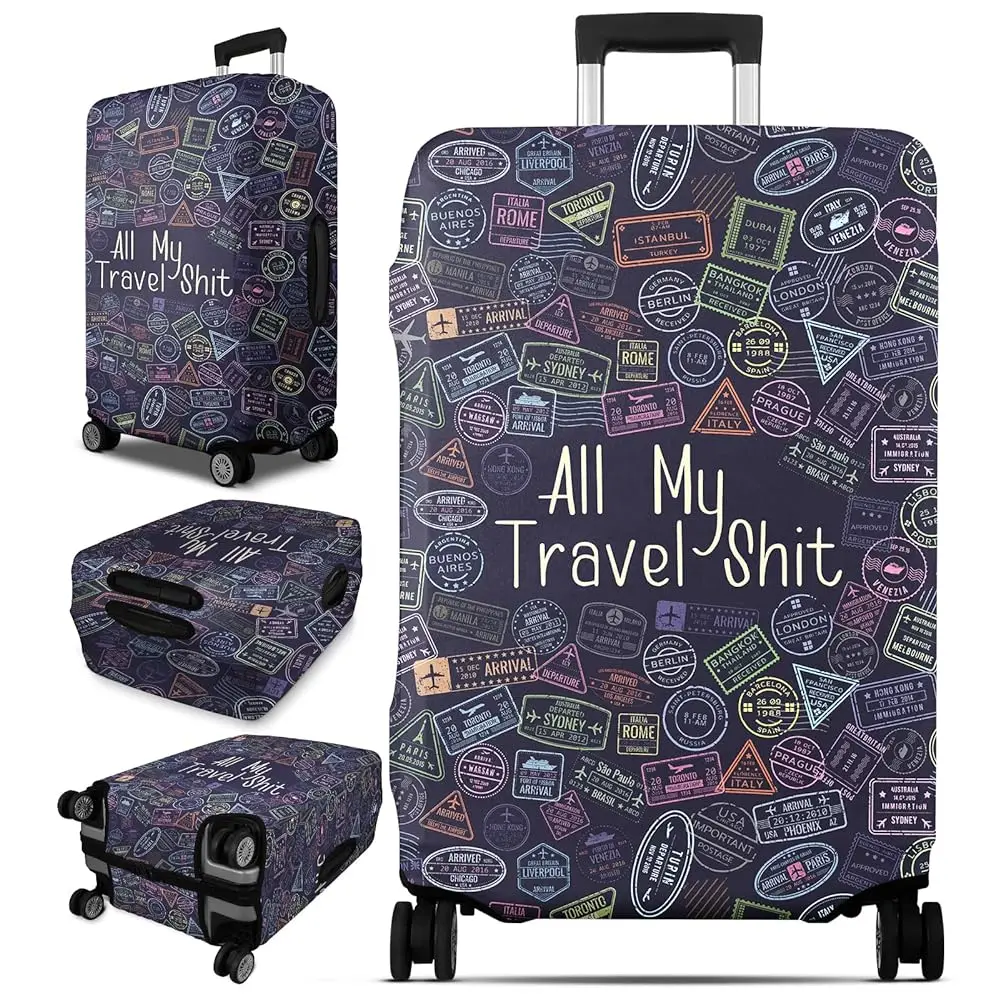 

Free ShippingLuggage Cover for Suitcase Tsa Approved Protector - Blue Travel Stamp Luggage Sleeve Small Suit Case Cover Travel