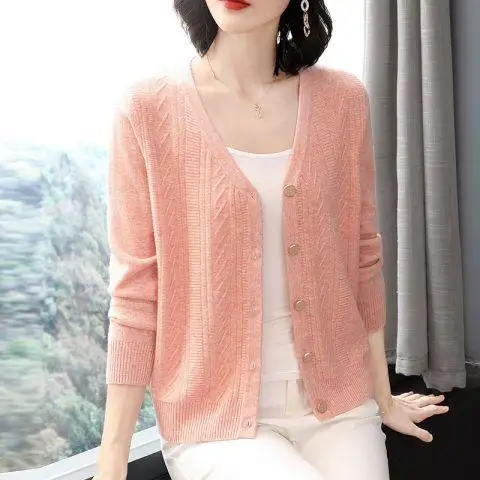 Casual Fashion Solid Color Button Knitted Cardigan Sweaters Women\'s Clothing 2022 Autumn New Loose Commute Tops All-match Coat