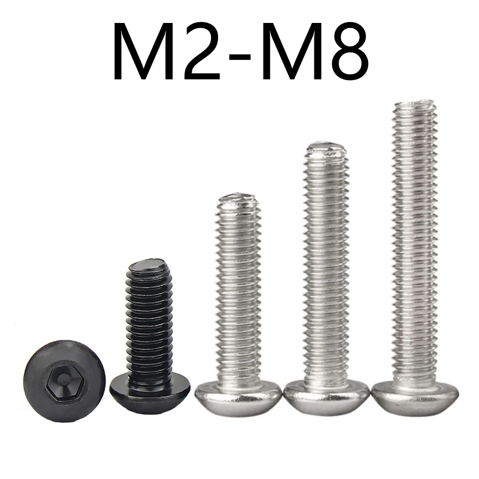 

5/10/20/50Pcs M2 M2.5 M3 M4 M5 M6 M8 Round Stainless Steel A2-70 or Black 10.9 Grade Hex Socket Button Head Allen Bolt Screw