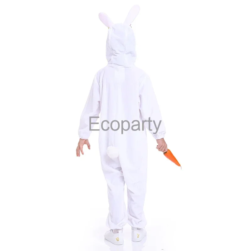 Bunny Costume for Kids Carnival Animals Jumpsuit Unisex Rabbit Onesie Easter Pajamas White Sleepwear Cosplay New Halloween 20