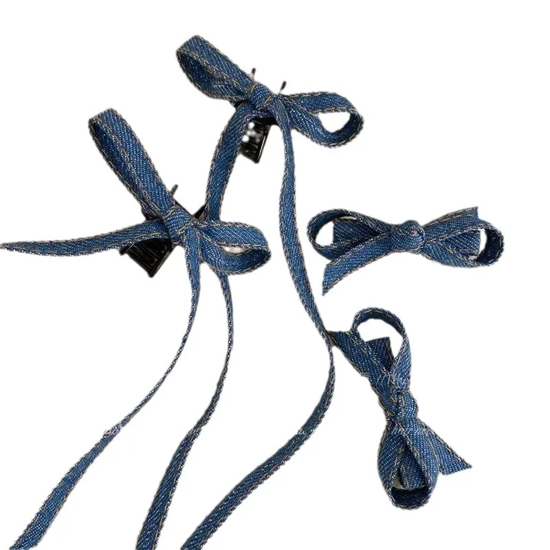 2/4/6PCS Blue Denim, Schleife, Mode, Pferdeschwanz, Band, Entenschnabel-Clip, Kopfschmuck, Pony Shattered Hair Side Clip, Haarkarten – Detail 7