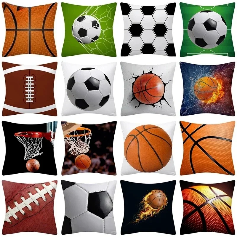 Football Basketball Rugby Double-sided Printed pillow cover Short plush Suitable living rooms bedrooms sofas throw cushion cover