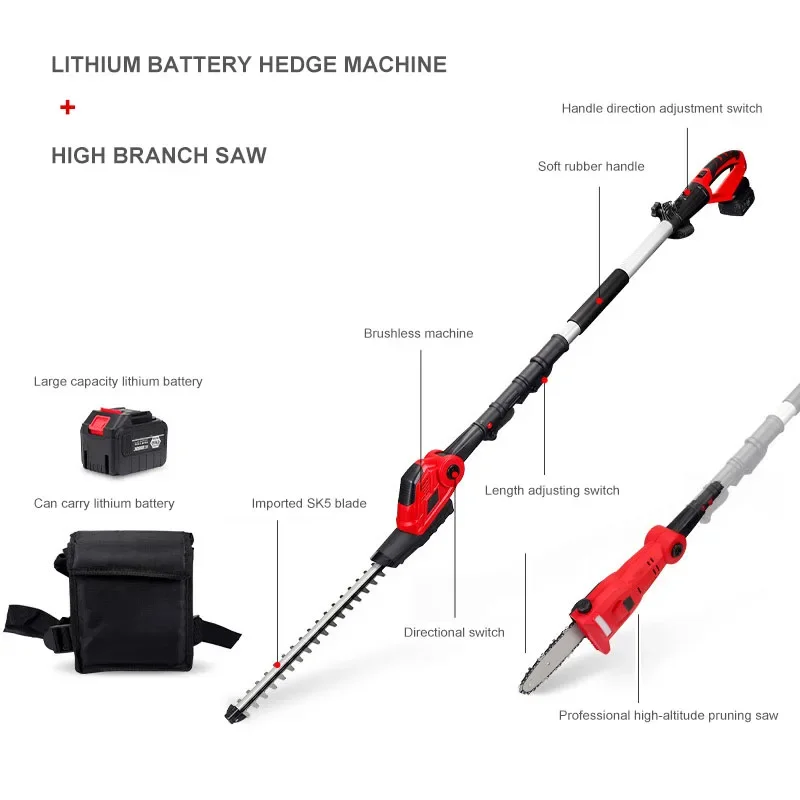 for 800W 21V garden cordless power supply 400mm double blade telescopic pole garden tool handheld hedge trimmer