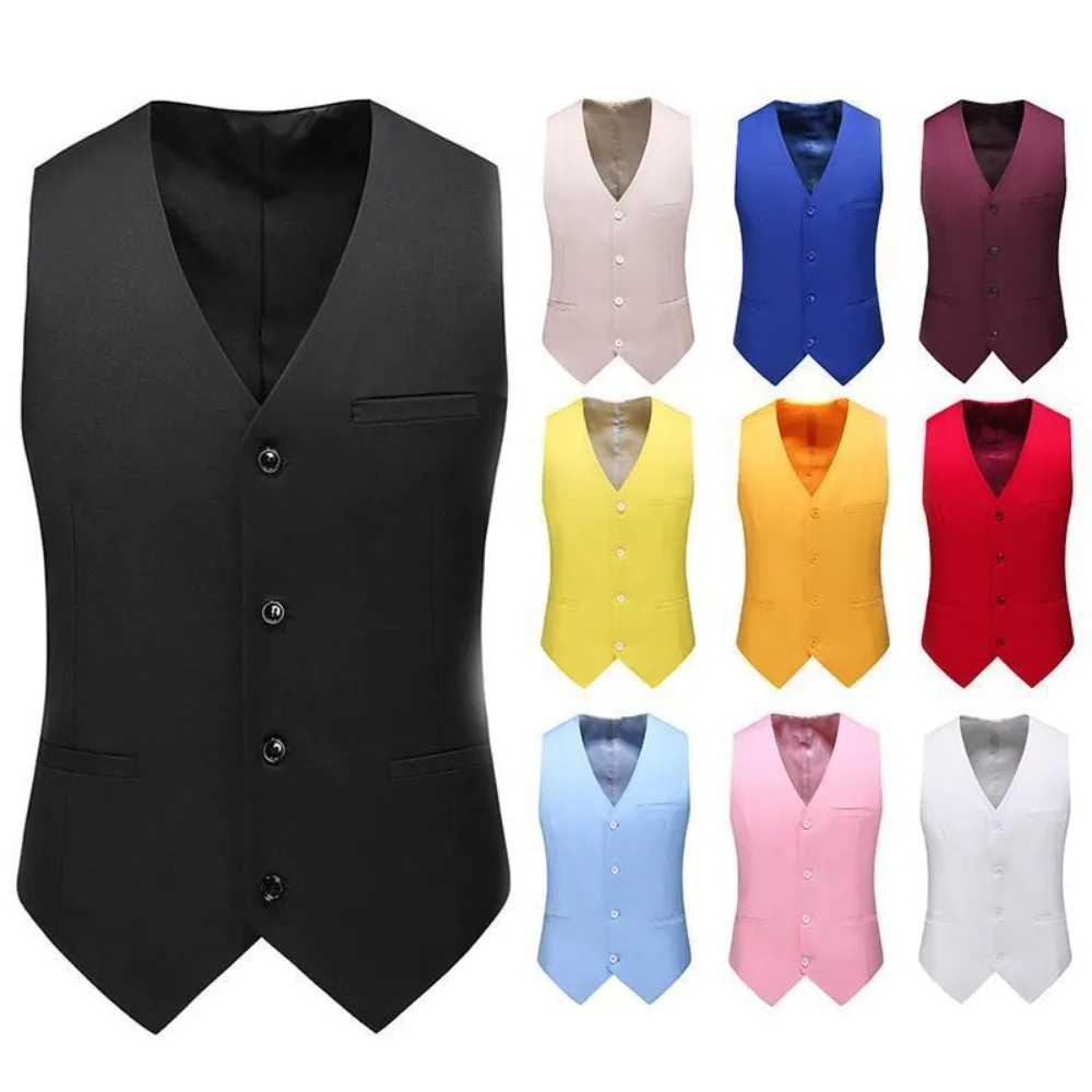 

Men's Formal Vests - 9 Colors Available, V-Neck Single-Breasted Suit Vest for Weddings and Parties
