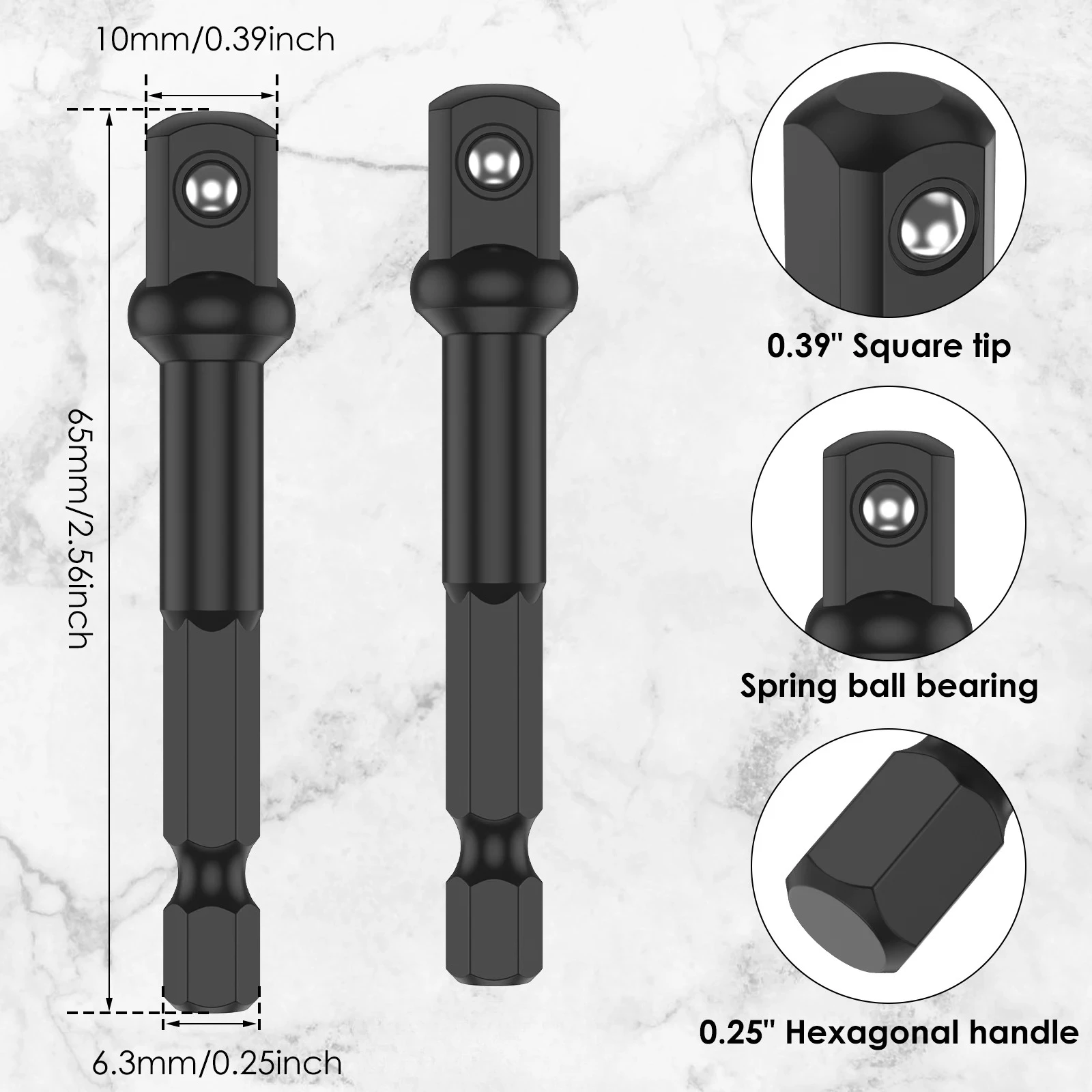 3/8inch Impact Socket Adapter and Reducer Square Socket Drill Bits Bar Extension 1/4 in Hex Shank Nut Driver Sockets