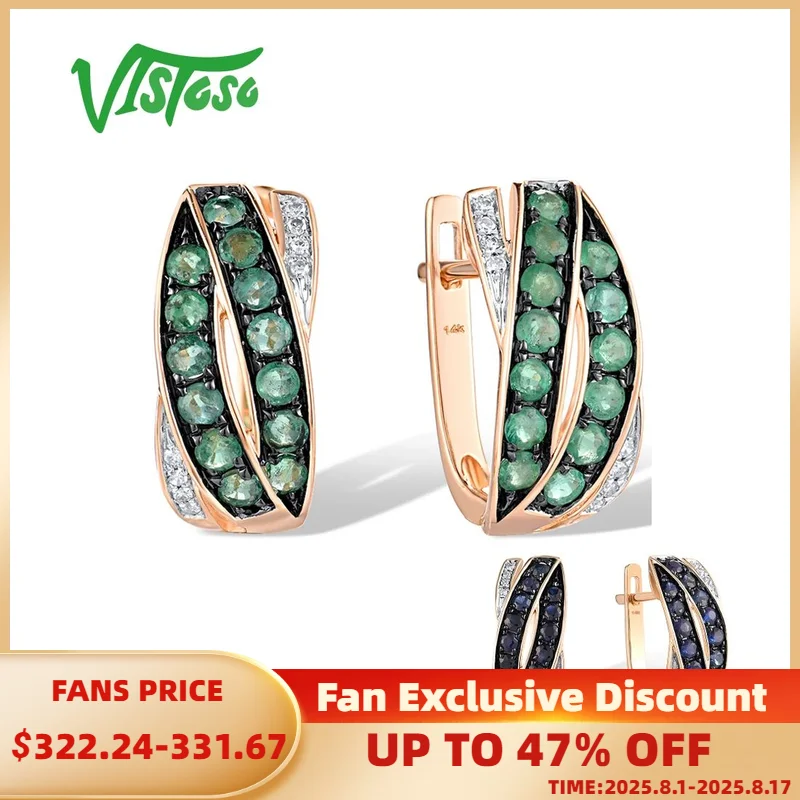 

VISTOSO 14K 585 Rose Gold Earrings For Women Sparkling Diamond Glamorous Emerald Blue Sapphire Classic Wedding Gift Fine Jewelry