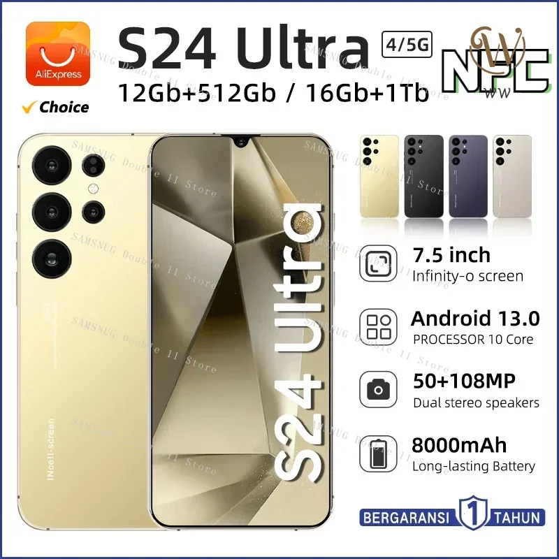 

2024 New Global Edition S24 Ultra Flagship Smartphone 22GB+2TB 7.5 HD Screen 5G+ Dual Sim 108MP Android13 7000mAh 10 Core NFC