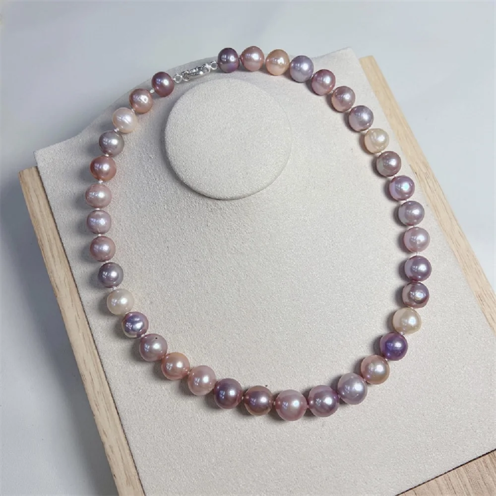 huge gorgeous AAA+9-11mm New Baroque Pearl Necklace with Fairy Purple Mixed Color Round Beads Fashion Pearl 18inch