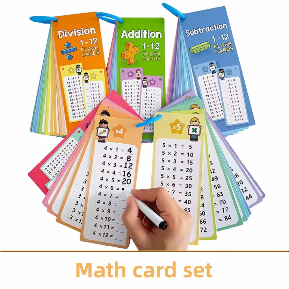 15Pcs/set Math Addition Subtraction Multiplication Division Erasable Reusable Number Learning Cards Children's Math Teaching Aid