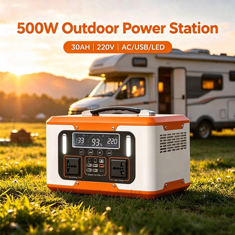 New High Power  500W Portable Power Station 220V 30Ah Solar Outdoor Mobile Power Supply Home Emergency Energy Storage