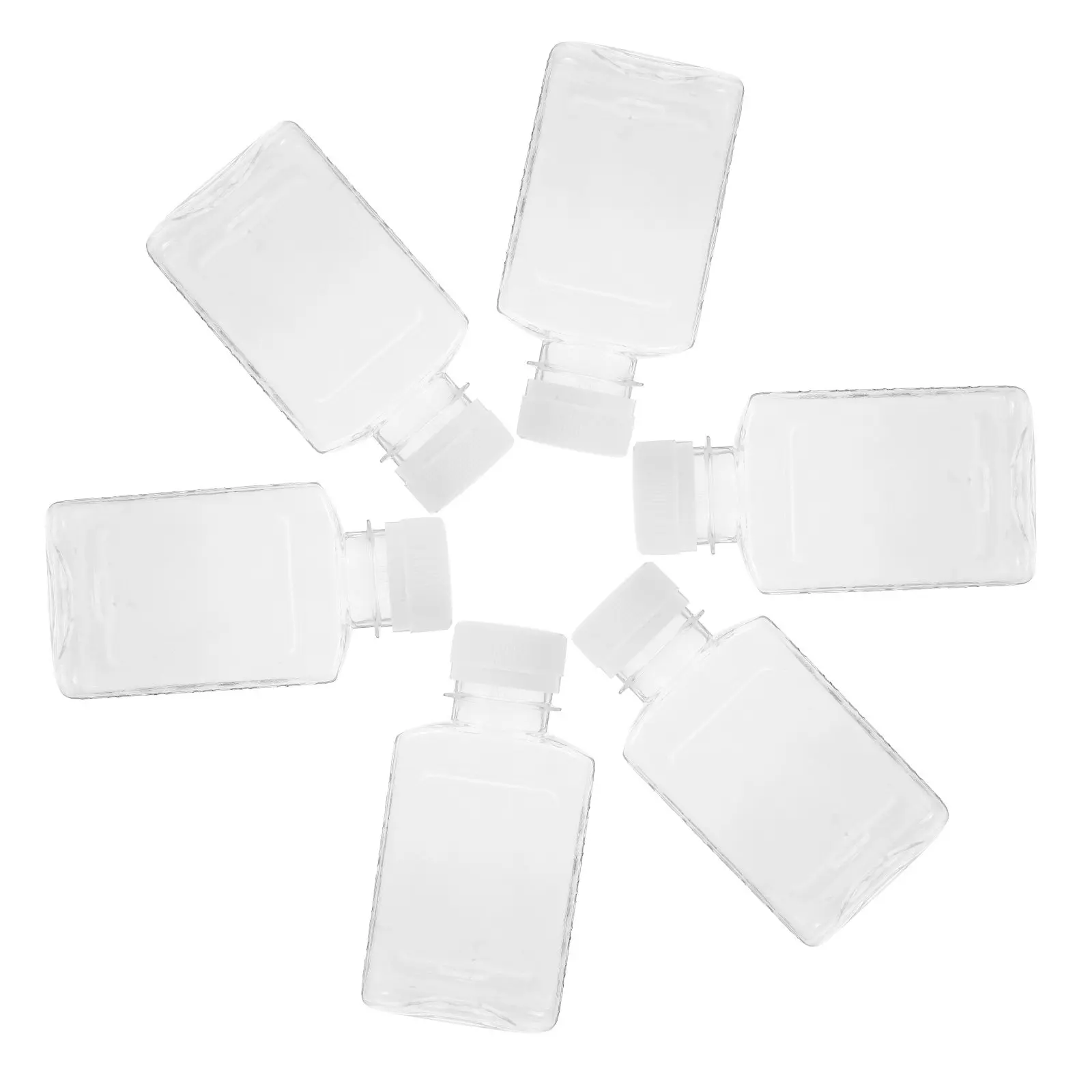 Clear Reusable Beverage Bottles 6 Pack Mini Plastic Juice Milk Tea Water Containers with Caps for Fridge