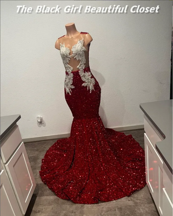 Red Sexy Cocktail Dresses Black Girls Diamonds Applique Sequins Decoration Party Gowns 2024 Sexy Long Dresses