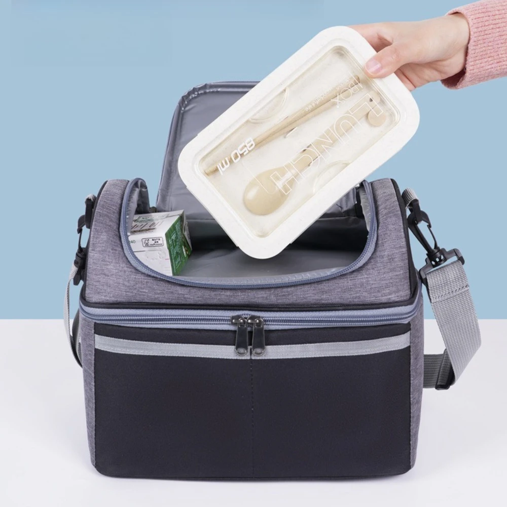 Portable Leakproof Insulated Lunch Cooler Bag – Thermal Food Tote with Crossbody Strap Fits 2-Layer Bento Box for Work Travel