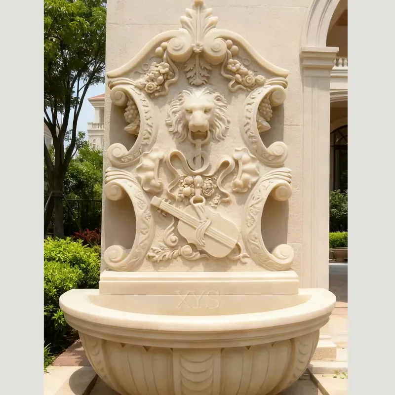Natural Stone Marble Lion Head Spout European Design Customizable Color & Size Wall Waterfall Garden Fountain for Sale