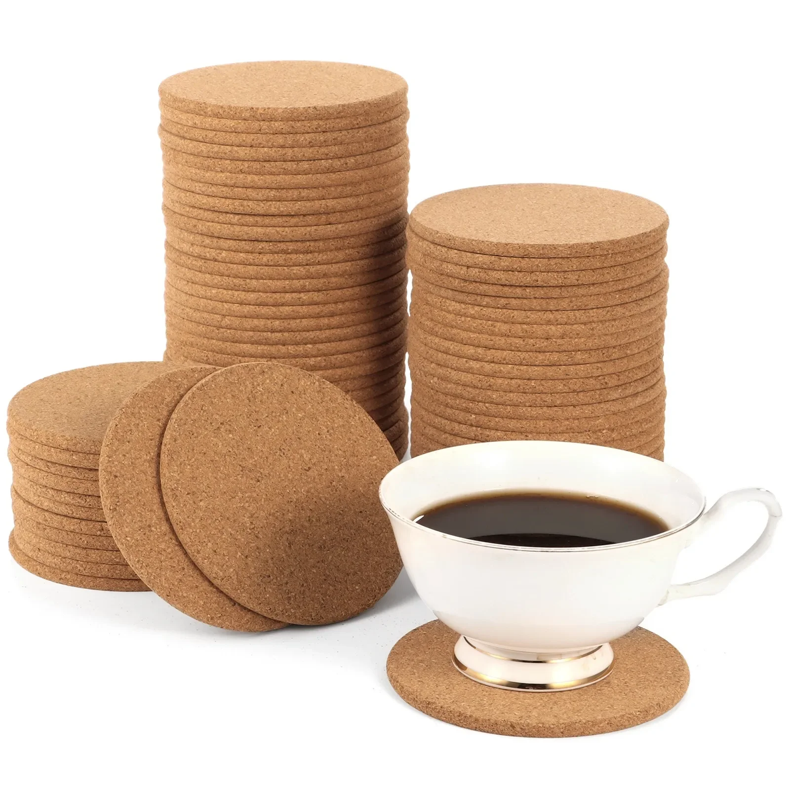 100Pcs 3.9" Cork Coasters For Drinks Round Tea Coffee Mats Absorbent Heat-Resistant Corkboards Wood Table Mats For Wine Glass