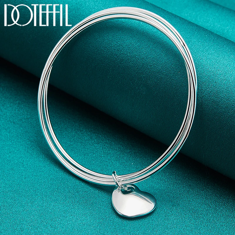 DOTEFFIL 925 Sterling Silver trzy kółka bransoletka z sercem bransoletka dla kobiety ślub zaręczyny moda urok Party biżuteria — zdjęcie 4