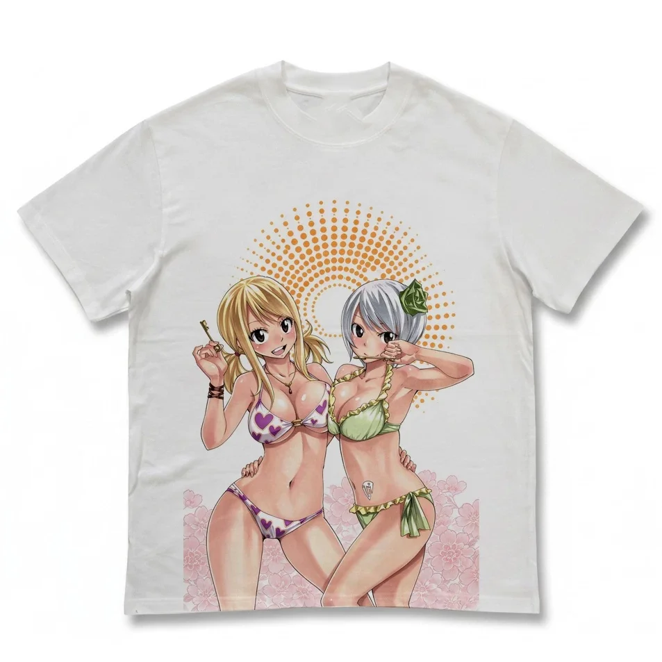 Fairy Tail Lucy and Yukino Bikini Swimsuit Graphic T-Shirt Cotton Men Women Streetwear Tee