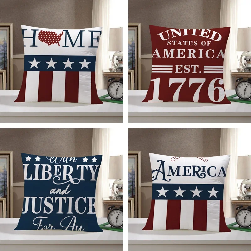 USA Patriotic Throw Pillow Covers for Sofa Couch Home Decor American Flag Style Gifts