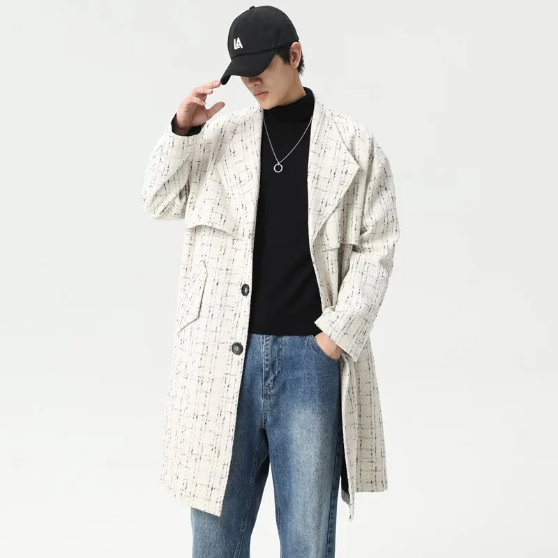 

Long Winter Men's Coat Houndstooth Especially Men's Long Warm Wool Elegant Mens Coats New In Winter 2024 Korean Reviews Clothes