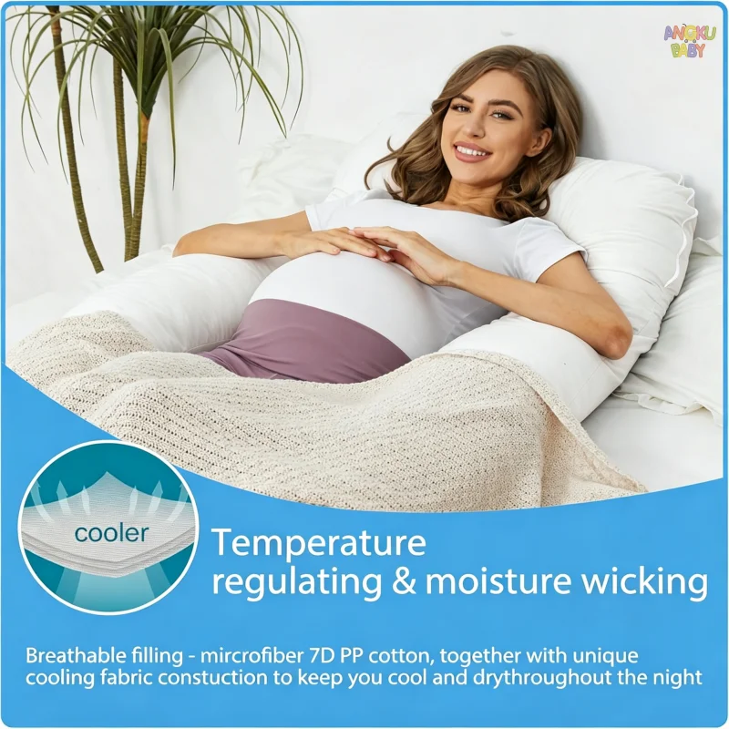Almohada de Embarazo en Forma de U para Dormir, Cojín de Soporte Corporal para Embarazadas, Desmontable y Lavable, Almohada de Lactancia