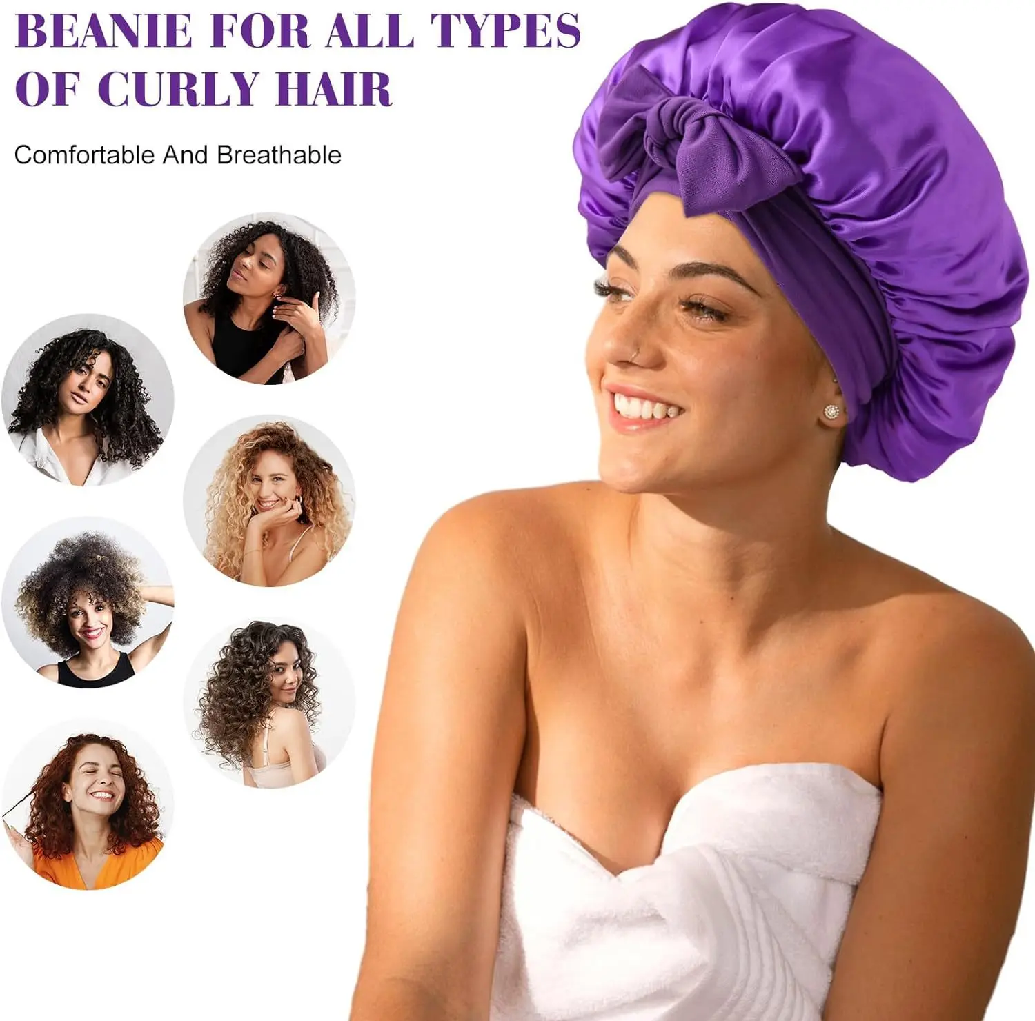 Satin Shower Cap For Women Silky Bonnet Solid Wide Band Stretch Edge Wrap Nightcap Hair Care Sleeping Cap Head Cover