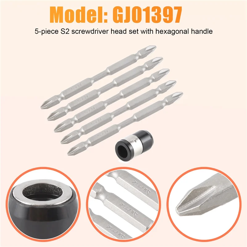 

New Shown-5Pcs S2 Screwdriver Bits Set 100Mm Phillips Strong Magnet Driver Steel Double Head Hex Shank With Magnetizer Ring
