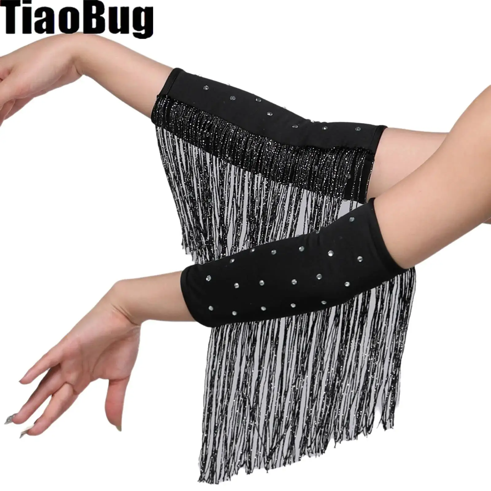 

Women Tassel Glitter Dance Gloves Fringe Rhinestones Wrist Sleeves Tassel Glitter Gloves for Costumes Accessories