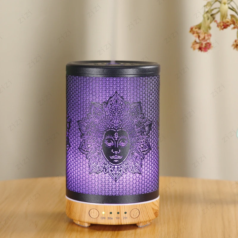 Iron Hollowed Out Sun God Flower Fragrance Burner Colorful Atmosphere Light Humidification Aromatherapy Machine