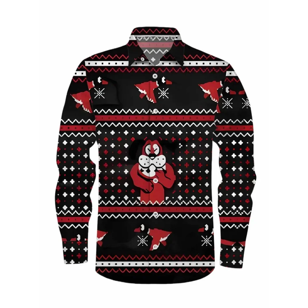 Men's Christmas Shirt Printed Reindeer Christmas Tree Button Casual Long Sleeve Shirt Festive Fashionable Daily Street Gift Tops