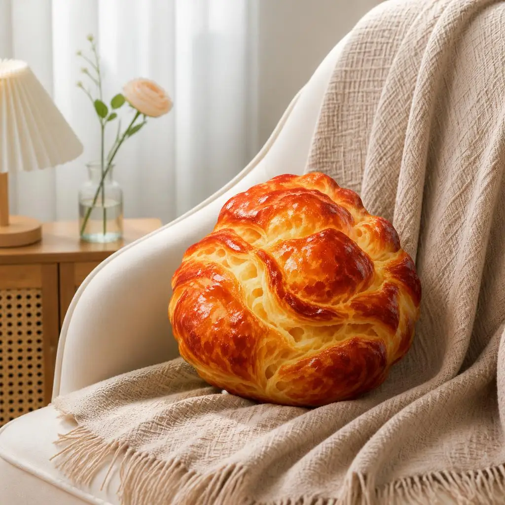 Braided Bread Shaped Pillow Buttery Pastry Cushion Irregular Stuffed Throw Pillow for Sofa Kitchen Home Decor Foodie Gift