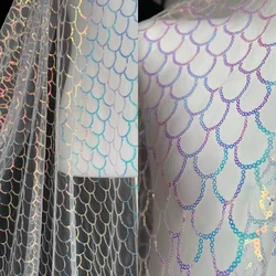 Merman ichtimo scala glitter filato morbido phantom glitter ricamo maglia garza materiale trasparente tessuto di design fai da te