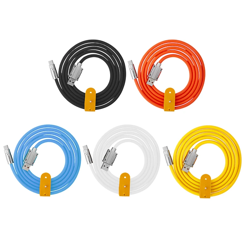 New 1PCS 6A 120W Fast Charging Data Cable 1m 2m Silicone Thick With Light Mobile Phone Fast Charging Cable