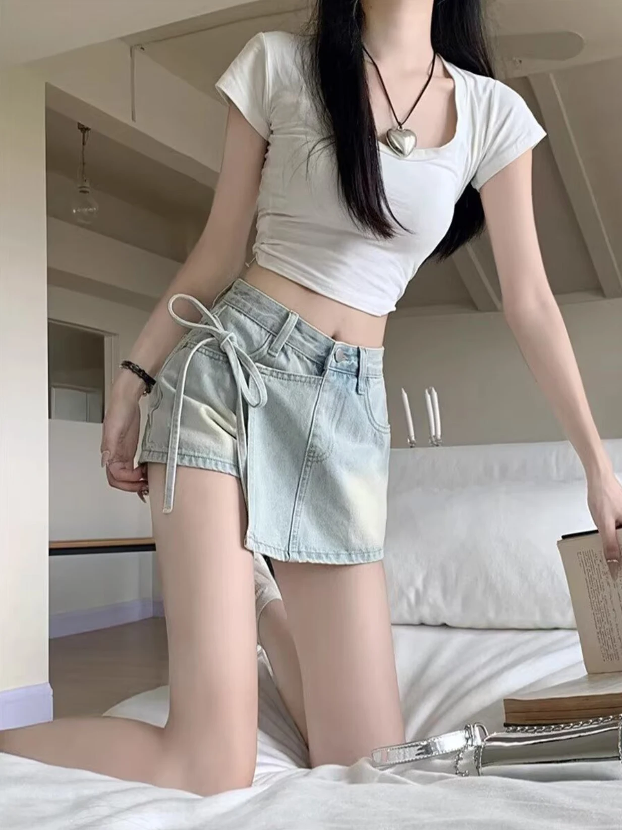 Mini jupe en jean taille haute pour femmes, jupe courte asymétrique amincissante, Sexy, ligne a, moulante, jupes en jean coréennes pour femmes, été