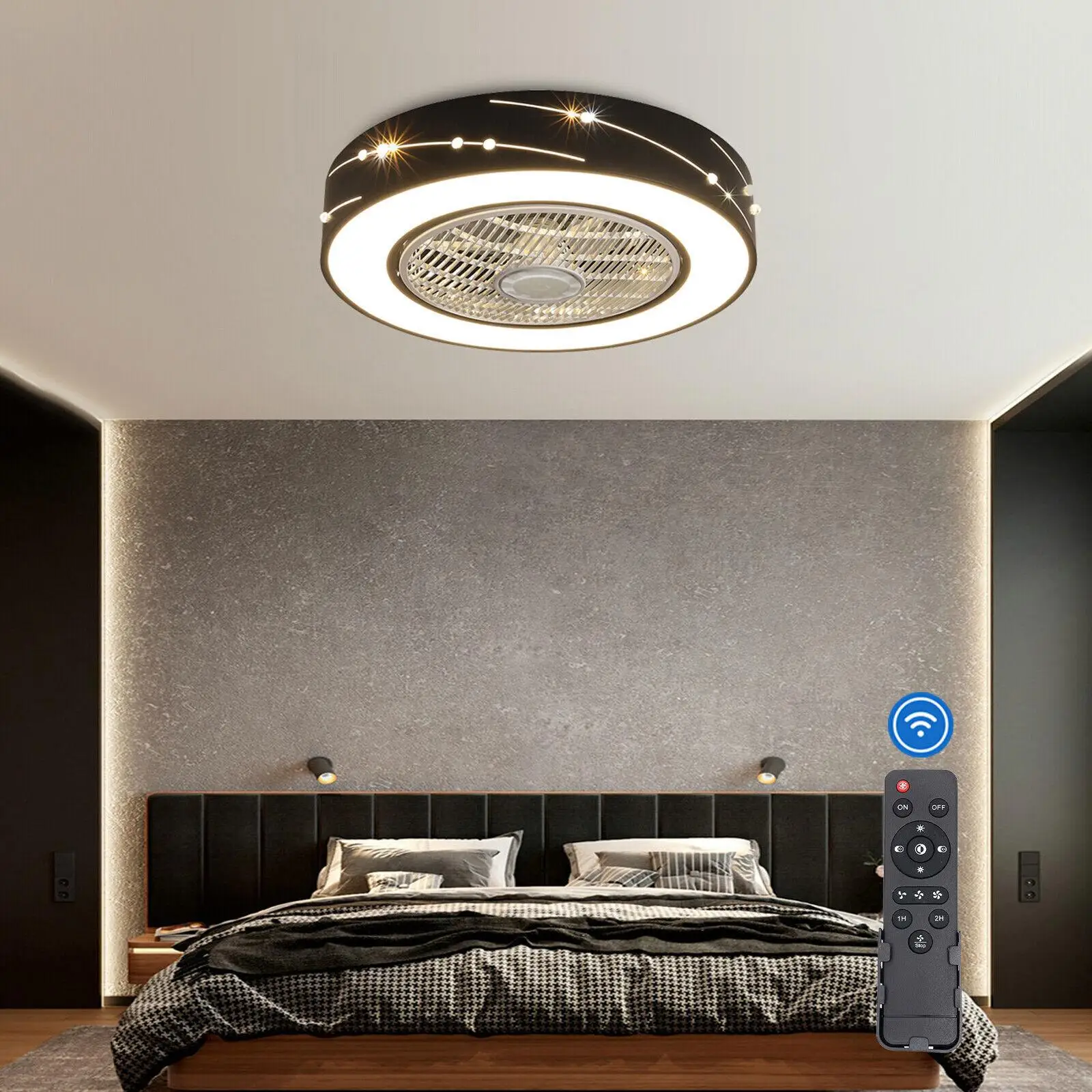 3 Speed Dimmable Electric Fan for Home Low Noise Ceiling Fan w/Light and Remote Control Power Saving Ceiling Lamp Fan LED