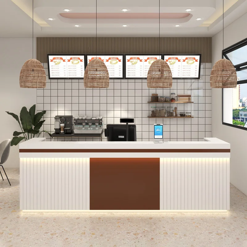 

Cafe Coffee Shop Counter Cashier Counter Table Custom Wooden Table Modern Sandwich Front Counter Shop Coffee Bar Reception Desk