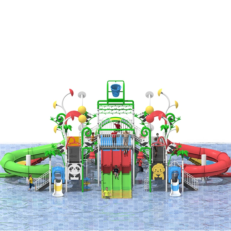 ia-Large Panda Theme Water Park Playground | Kids Aqua Slide Complex#