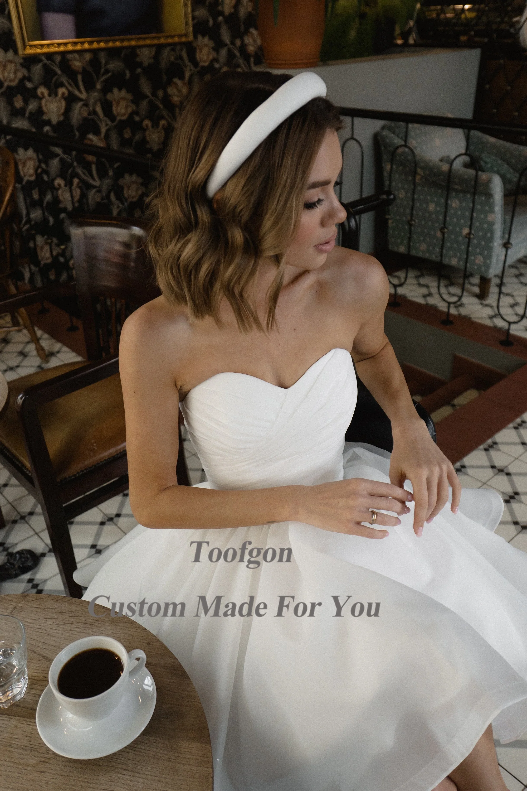 Toofgon-vestidos de novia cortos de Organza para novia, vestido de fiesta Formal plisado con escote Corazón, corsé, vestidos de novia de princesa