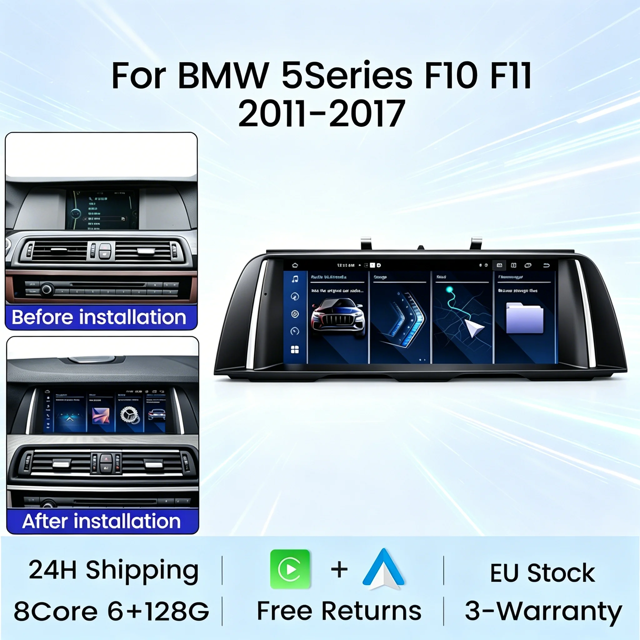 10,25 Zoll 1920*720P Wireless Carplay Autoradio Intelligentes Fahrzeugsystem für BMW 5er F10 F11 CIC NBT 2Din Auto Multimedia Stereo Android Auto BT WIFI 4G LTE DSP
