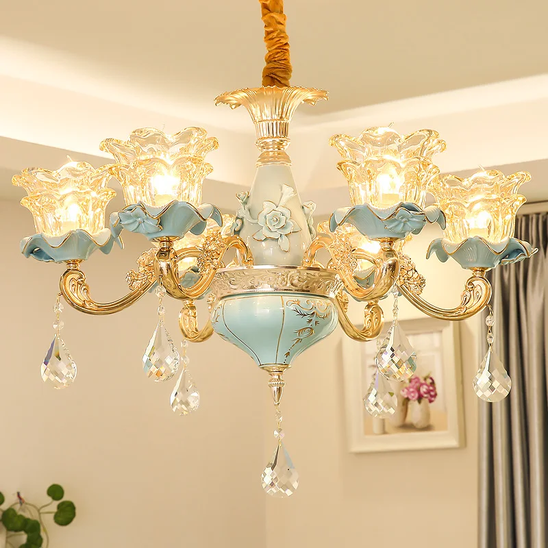 

European-Style Ceramic Retro Atmospheric Chandelier For Living Room Bedroom Model Room Villa Duplex Floor Chandelier