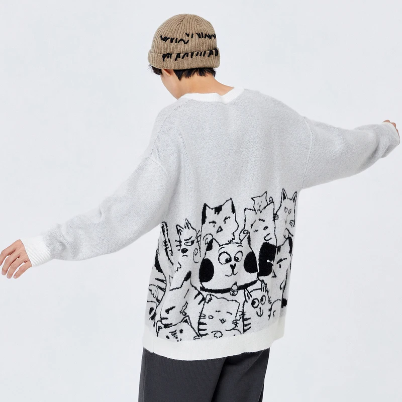 Semir Sweater Men 2024 New Winter Knitted Sweater Loose Trendy Cat Korean Version Dropped Shoulder Comfortable Round Neck Top