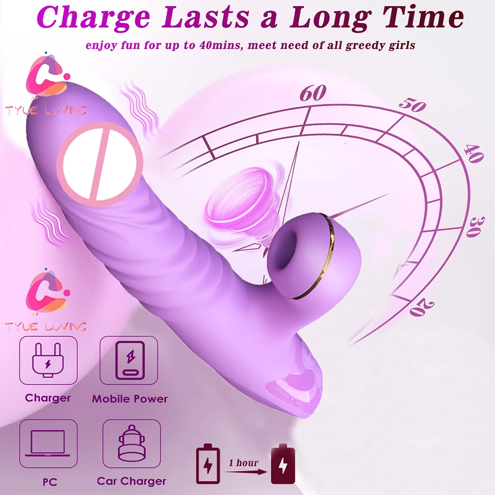 Thrusting Dildo Sucking Rabbit Vibrators for Women, G Spot/Anal Vibrator 7 Thrusting Vibrating and 7 Sucking Modes 3 in 1 Adult