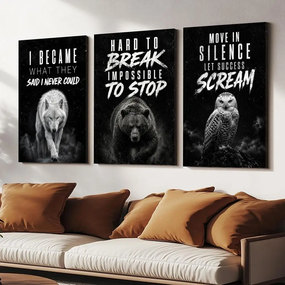 Dark Wildlife Motivation Poster HD Canvas Wall Art Poster With Optional Inner Frame Adds Depth Texture To Hallway Decor