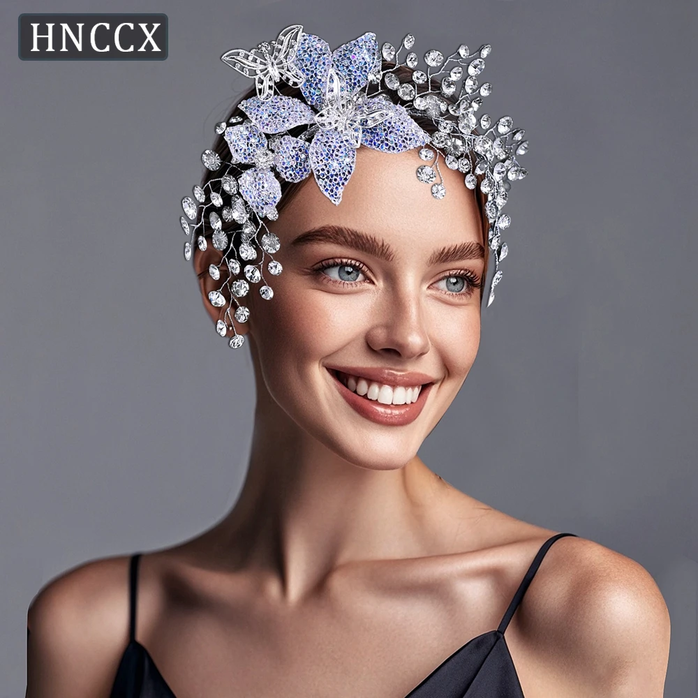 HNCCX Silver Color Alloy Butterfly Bride Hair Hoop Luxury Rhinestone Women Headband Wreath Hair Jewelry Wedding Headwear CP786