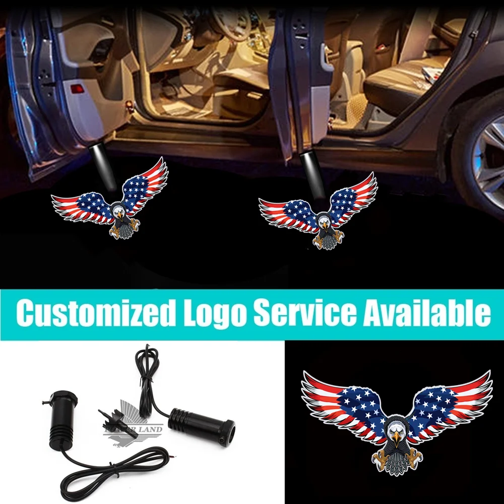 2x USA Flag Wing Bald Eagle Symbol Car Door LED Welcome Projector Ghost Shadow Lights accessories